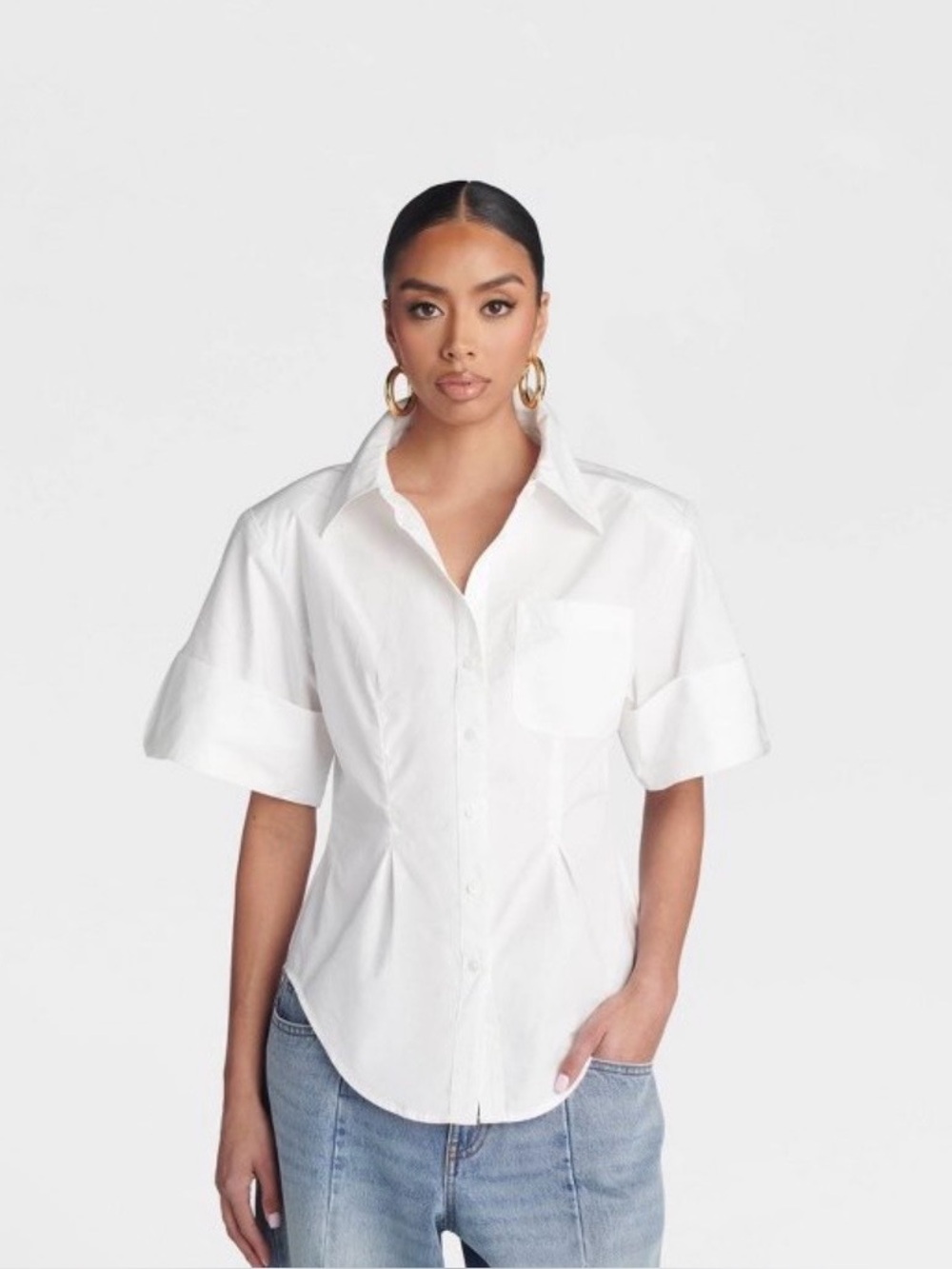 White Short-Sleeve Button-Down Shirt